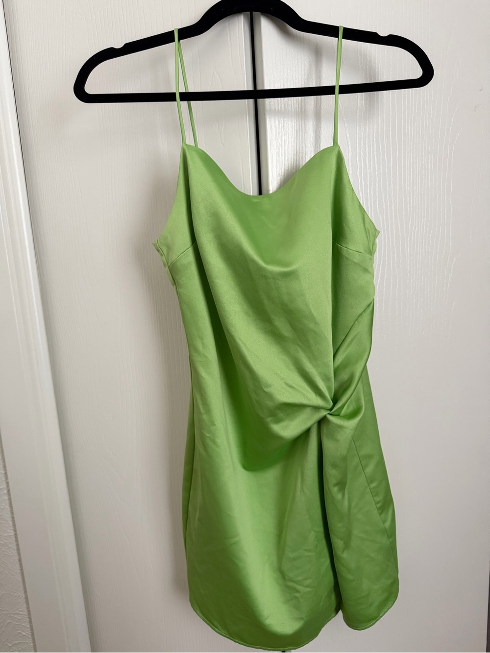 Topshop Lime Green Twist-Detail Mini Slip Dress